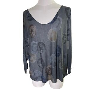 Italy Lagenlook‎ Boho Top Gray Abstract Print Oversize Viscose OS